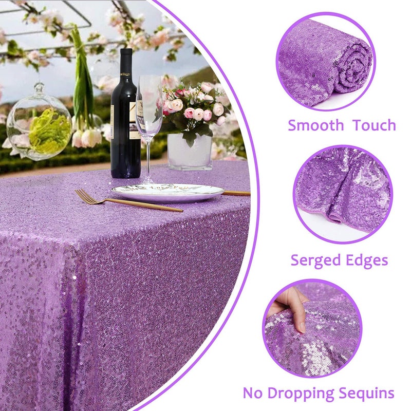 QueenDream Tablecloth 90x156 Rectangle Sequin Tablecloth Lavender Wedding Table Linens Glitter Birthday Bridal Party Indoor Outdoor Decorations - Image 3